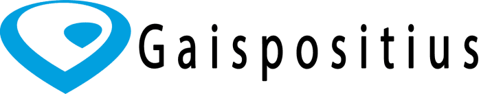 A la izquierda un icono que representa un corazón estilizado en color azul, fusionado con la forma de un marcador de ubicación o pin de mapa. A la derecha del símbolo aparece el nombre de la organización, Gais Positius, en letras con formato negrita. Este logo sugiere bienestar, cuidado y accesibilidad, transmitiendo una sensación de confianza y proximidad, simbolizando tanto el cuidado como la conexión con la comunidad.